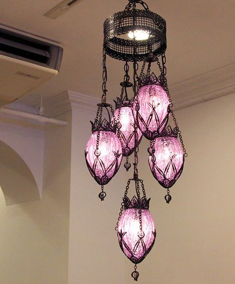 Purple Ceiling, Lampe Art Deco, Turkish Lamp, Blue Lights, Dark Home Decor, Goth Home, Goth Home Decor, Dark Home, Dream Room Inspiration