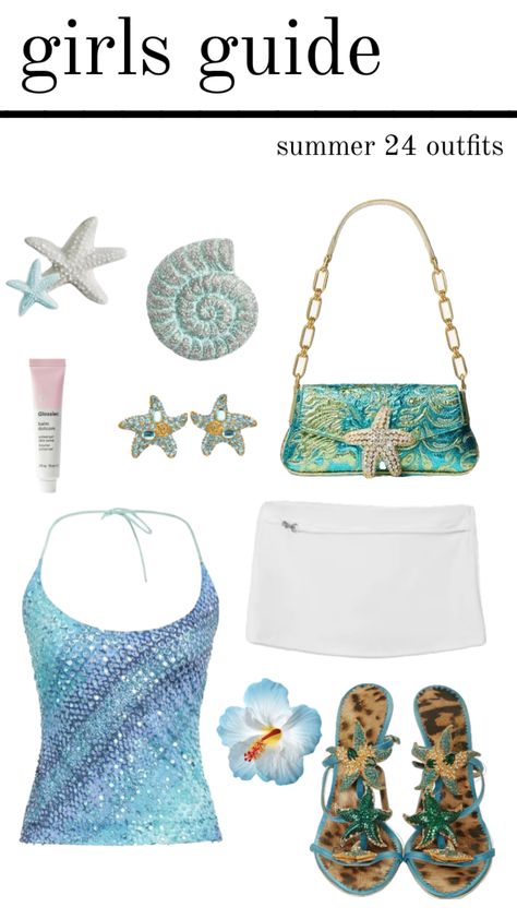 #summer24 #summeroutfitinspo #beach #fashion #vintage #ibizasummer Fancy Beach Outfit, Y2k Beach Outfit, Fits Collage, Sabrina Carpenter Outfits, Y2k Beach, Fancy Fits, Tropical Outfit, Ibiza Outfits, Mermaid Beach