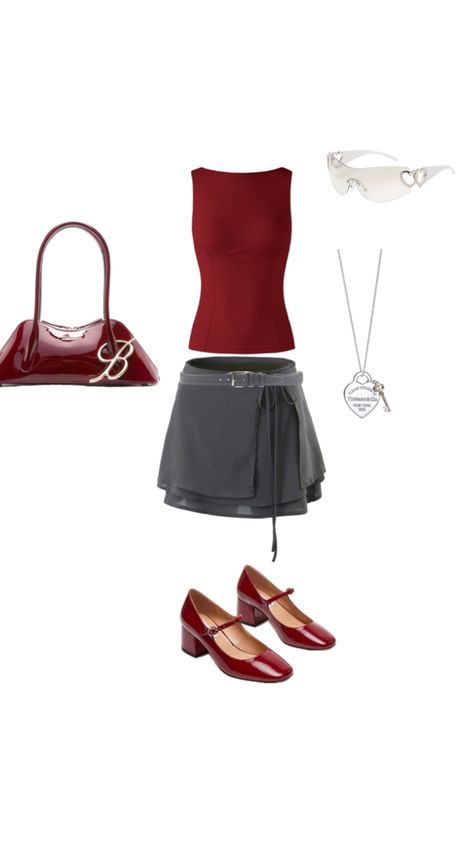 Wine color,maroon,gray,ootd,cute,y2k,silver,sunglasses,necklace,heels,closed toed,bag,Tiffany,inspo, outfit Wine Red Outfit, Red Outfit Aesthetic, Red Outfit Ideas, Gray Outfit, Grey Outfit, Wine Color, Outfit Aesthetic, Red Outfit, Different Outfits