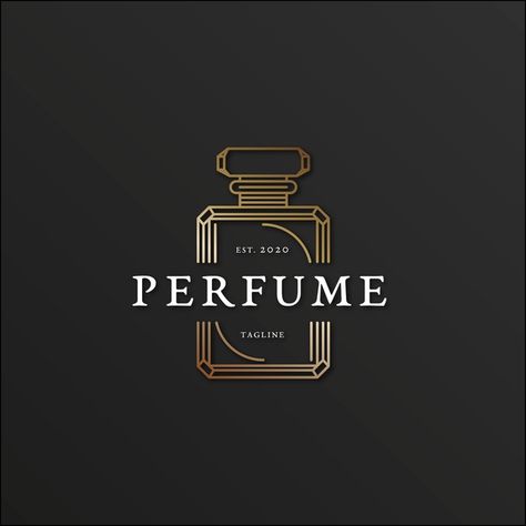 Luxury design for perfume logo Free Vect... | Premium Vector #Freepik #vector #logo Perfume Logo Design Ideas Free, Glass Italia, Fragrance Logo, Toko Parfum, Perfume Ideas, Unique Business Names, Perfume Logo, Logo Online Shop, Bottle Logo