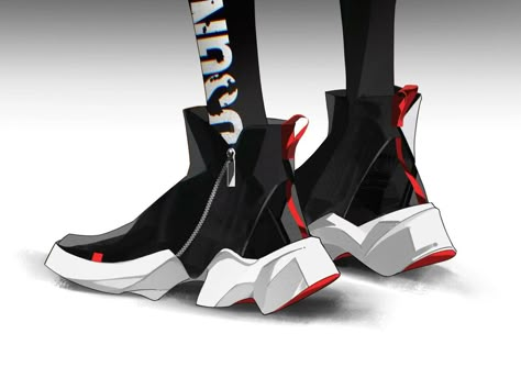 Techwear Shoes, Cyberpunk Outfit, Concept Clothing, Shoes Drawing, Animation Design, Shoe Art, Character Outfits, Costume Design, Fashion Boots