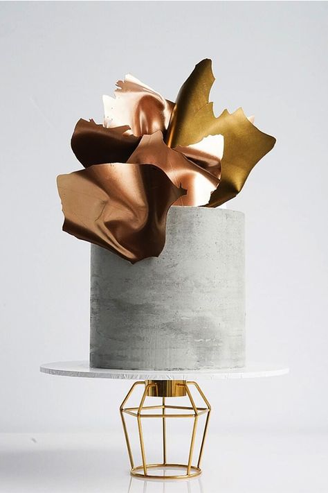 Bronze Birthday Cake, Architectural Cake, Geometric Cakes, Concrete Cake, 30th Cake, Tall Wedding Cakes, Metallic Cake, Geometric Cake, Elegant Birthday Cakes