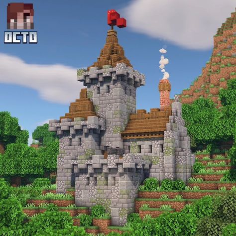 Minecraft Building Midevil, Minecraft Walls Ideas Medieval, Minecraft Defense Ideas, Simple Minecraft Castle, Small Medieval House Minecraft, Minecraft Castle Easy, Minecraft Keep, Minecraft Small Castle, Minecraft Castle Walls