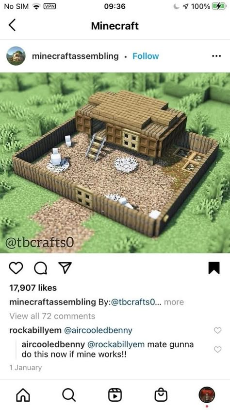 Exterior Design Minecraft, Minecraft Sheep Pen Ideas, Minecraft Dog Bed, Minimalist Tiny House, Minecraft Idea, Case Minecraft, Rumah Minecraft Sederhana, Minecraft House Plans, Bangunan Minecraft