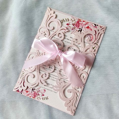 PRICES MAY VARY. Package including: 25 * Invitations Pockets + 25 * Cream Envelopes+25 * Blank Inner Sheets +25 * Ribbons Invitation Pocket:250g Quality Cardboard,4.9 *7.2.Its a whole blank set. The Inner Sheet is BLANK, no flower no text, it is shimmery ivory cardstock. You need laser printer to print. The Ribbons are flat sending, you need to tie bow by yourself. The Invitations are perfect for wedding, bridal shower, engagement, anniversary, festival, birthday, graduation, sweet 16 ect. 25PCS Bridal Shower Wine Theme, Wedding Invitations Champagne, Ribbon Invitation, Quince Invitations, Quinceanera Planning, Classy Wedding Invitations, Light Pink Wedding, Amazing Houses, Emerald Green Weddings