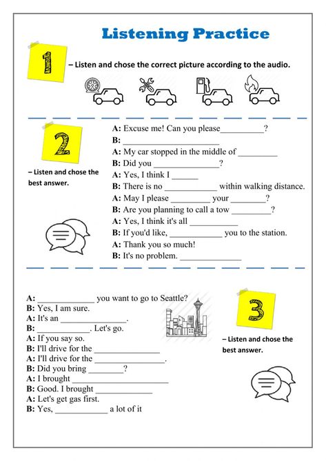 Listening Practice Activities, Listening Comprehension Worksheets, Listening Skills Worksheets, Listening Skills Activities, Listening Worksheet, Auditory Learners, English Listening, English Practice, Listening Test