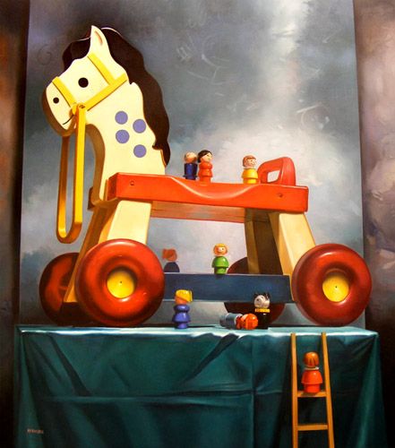 little people too!  If It's Hip, It's Here: Margaret Morrison's Paintings Of Candy Treats and Childhood Toys Narrative Painting, Toy Nostalgia, Childhood Art, Art Alevel, Trojan Horse, The Toys, Toy Horse, Realistic Paintings, Ap Art