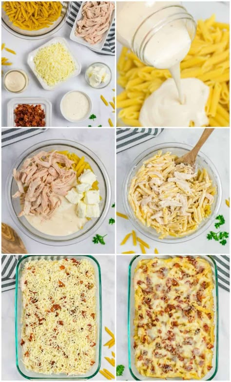 Chicken Bacon Ranch Pasta Bake, Chicken Bacon Ranch Bake, Creamy Cheesy Chicken, Chicken Bacon Alfredo, Bacon Ranch Pasta, Pasta Bake Easy, Chicken Bacon Pasta, Chicken Ranch Pasta, Chicken Bacon Ranch Pasta