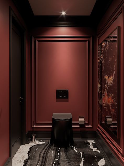 BATHROOM INTERIOR DESIGN on Behance Red Toilet Design, Luxury Wc Design, Dark Red Bathroom, Luxe Bathroom Decor, Repetition Design, Red Toilet, Dark Blue Bathroom, Red Interior Design, Latest Bathroom Designs