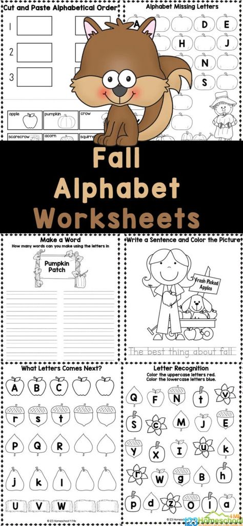 FREE Printable Fall Alphabet Worksheets for Preschool & Kindergarten Tree Craft For Preschool, Thanksgiving Worksheets Preschool, Spider Math Activities, Fall Tree Craft, Fall Alphabet, Letter Matching Activities, Fall Worksheets, Fun Alphabet, Thanksgiving Worksheets