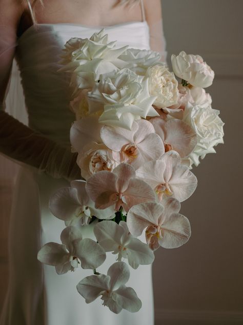 Sarah + Ned by Carly Kelly - Together Journal - Weddings Anthurium Orchid Bouquet, Wedding Flower Orchid, White And Pink Bridal Bouquet, Wedding Bouquet With Orchids, Orchid Floral Arrangements, Wedding Hand Bouquet, Orchid Bridal Bouquets, Orchid Bouquet Wedding, Elegant Bridal Bouquets