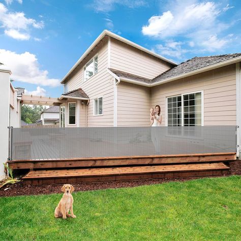 Retractable Fence Backyards, Retractable Fence For Dogs Outdoor, Retractable Gate Outdoor, Dog Proof Backyard, Dog Run Ideas Backyard Side Yard, Outdoor Pet Gate, Retractable Fence, Retractable Dog Gate, Extra Wide Baby Gate