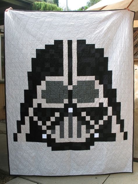 Pixel Star Wars Darth Vader quilt with minky back - pattern on Etsy.  Easier than it looks and very fun to make. Darth Vader Quilt, Pixel Quilt, Star Wars Quilt, Pixel Quilting, Disney Quilt, Star Wars Crafts, Quilting Templates, Crochet Quilt, Boy Quilts