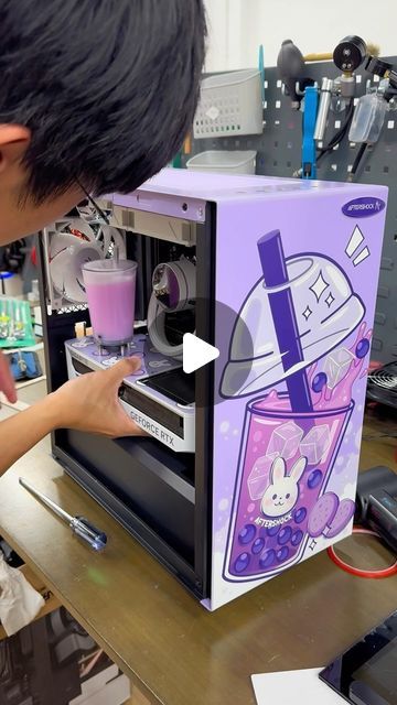 AFTERSHOCK PC on Instagram: "🎥 Behind the scenes creating our latest BUBBLE TEA SERIES at ULTRA-LABS🧋✨ 

Fueled by our obsession with Bubble Tea, we created three three bubbly flavours: Strawberry, Taro and the Classic Milk Tea 💫 Each panel is meticulously designed to capture the essence of these flavours, and each flavour has its own unique animal - bunny, kitten, and puppy! 🐰🐶🐱 ⁠
⁠
🧋  Custom Bubble Tea Cup with faux pearls swirling inside⁠
🧋  Name personalisation⁠
🧋  Custom Bubble Tea panel prints⁠
🧋  Custom GPU backplate⁠
🧋  Custom Straw Magnet⁠
⁠
Dive into a world of vibrant hues, whimsical designs, and enchanting flavors that will elevate your gaming setup to a whole new level of sweetness! 🫶🏻⁠
www.aftershockpc.com/limited-edition⁠" Bubble Tea Cup Design, Bubble Tea Business, Bubble Tea Marketing, Butterfly Pea Flower Tea Boba, Tealive Bubble Tea, Classic Milk Tea, Bubble Tea Menu, Bubble Tea Cup, Kitten And Puppy