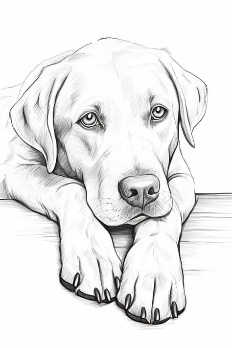 Labrador Retriever Tattoo Ideas, Labrador Retriever Sketch, Labrador Art Dog Paintings, Happy Dog Drawing, Labrador Tattoo Ideas, Labrador Retriever Tattoo, Drawing Ideas Dog, Labrador Drawing, Labrador Illustration