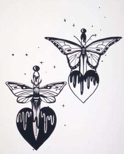 Creepy Friend Tattoos, Mystical Matching Tattoos, Goth Bestie Tattoos, Goth Friend Tattoos, Goth Best Friend Tattoos, Matching Tattoos Goth, Emo Matching Tattoos, Goth Heart Tattoo, Matching Goth Tattoos