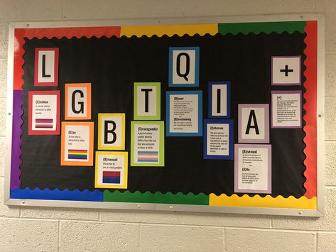 Pride Bulletin Board Ideas Work, Lgbtq Board Ideas, Lgbtq School Display, Lgbtq History Month Bulletin Board, Pride Board Ideas, Pride Boards For Work, Pride Month Activities For Work, Pride Decorations Office, Ra Diversity Bulletin Board