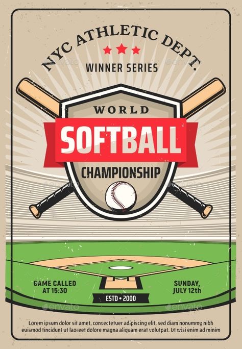 Softball Flyer, Softball Championship, Softball Posters, Softball Tournaments, Recruitment Poster, Sports Posters, Illustrator Inspiration, Baseball Bats, Sports Flyer