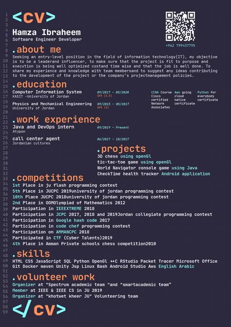 Software engineer resume. Creative CV designed by Mohammad Alhusaini. #resume #cv #softwareengineer #developer Web Developer Resume Design, Computer Science Resume, Resume Creative Ideas, Software Website Design, Software Engineer Portfolio, Computer Software Engineer, Web Developer Cv, Software Developer Resume, Cv Engineer