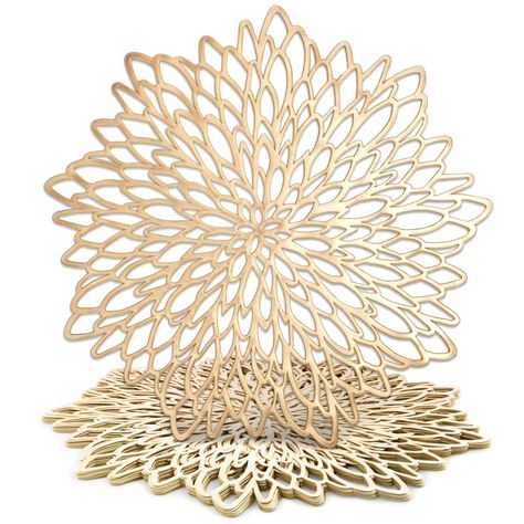 PRICES MAY VARY. Vinyl Table Chargers: Use these gold leaf placemats as a wedding table centerpiece or for decorating tables at birthday parties, festivals, restaurants, or catering events Great Decor Piece: Use these round placemats to add an elegant touch to any event while also providing your guests with a sanitary place to eat; simply place it on any table for a cohesive theme Perfect for Any Home: Each one of our gold charger plates measures 14.4 inches in diameter, perfectly sized to use a Dining Table Settings, Table Chargers, Gold Placemats, Fall Dining Table, Christmas Dining Table Decor, Vinyl Placemats, Gold Chargers, Autumn Dining, Christmas Dining Table