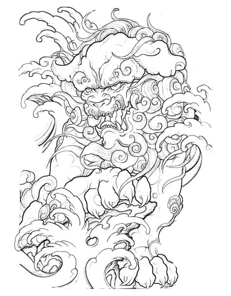 Foo Dog Sketch Tattoo, Foo Dog Tattoo Stencil, Fu Dog Tattoo Design, Fudog Tattoo Design, Komainu Tattoo, Fu Dog Tattoo, Japanese Foo Dog, Foo Dog Tattoo Design, Traditional Japanese Tattoo Flash