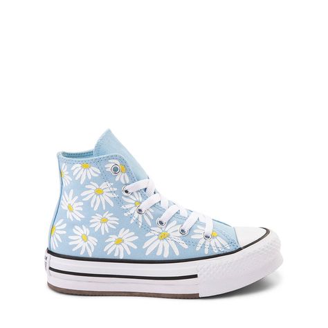 Converse Chuck Taylor All Star Lift Hi Floral Sneaker - Little Kid - True Sky / Dandy Lion | Journeys Pastel Converse, Preppy Kids Outfits, Custom Converse Shoes, Fun Sneakers, Dandy Lion, Cute Converse Shoes, Dress With Converse, Classic Converse, Preppy Kids