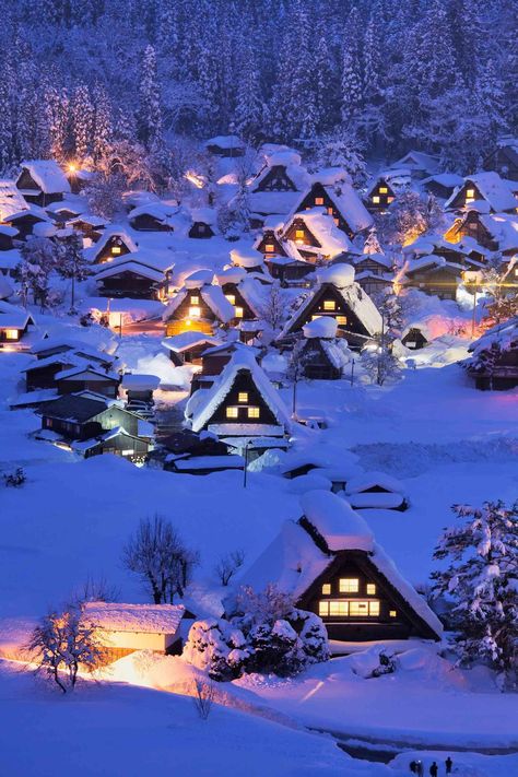 [h2]Shirakawa-Go, Gifu, Japan[/h2] This scene isn't particularly evocative of [link url="http://www.cntraveller.com/location/japan"]Japan[/link], but it's certainly twinkly and magical. Each year the village organises special illumination events to light up the unusual farmhouses and steep roofs – built so because of the huge amount of snow. It’s possible to stay in one overnight, but best to book far in advance. Turkey In Winter, Snow Vacation, Winter In Japan, Shirakawa Go, Snow Place, Winter Travel Destinations, Mystical Places, Cappadocia Turkey, Vacation Goals