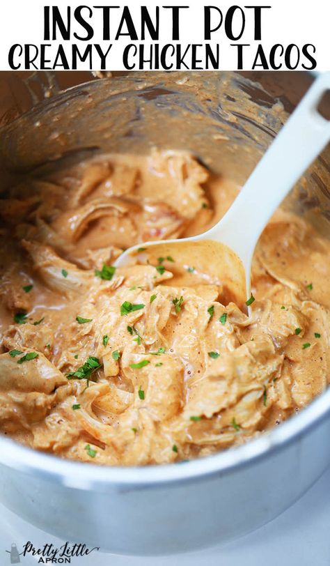 Instant Pot Creamy Chicken Tacos -Simple and Easy! - Pretty Little Apron Creamy Chicken Tacos, Chicken Tacos Easy, Shredded Chicken Tacos, Chicken Taco Recipes, Healthy Sweet Snacks, Easy Baked Chicken, Instant Pot Dinner Recipes, Instapot Recipes, Instant Pot Chicken