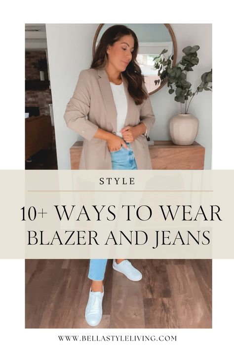 Jacket And Jeans Outfit For Women, Blazers And Jeans Womens, Denim Jeans And Blazer Outfit, Tshirt Blazer Jeans Women, Casual Outfits With Blazers And Jeans, Sneakers With Blazer Women, Business Casual Blazer Outfits For Women, Light Blazer Outfits For Women, Jeans And Blazer Outfit Casual