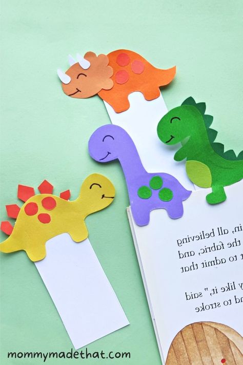 Dinosaur Bookmark Craft, Construction Paper Bookmarks, Bookmarks Handmade For Kids, Printable Dinosaur Templates, Diy Bookmarks Kids, Dinosaur Crafts For Kids, Dinosaur Bookmark, Bookmarks Diy Kids, Kids Bookmarks