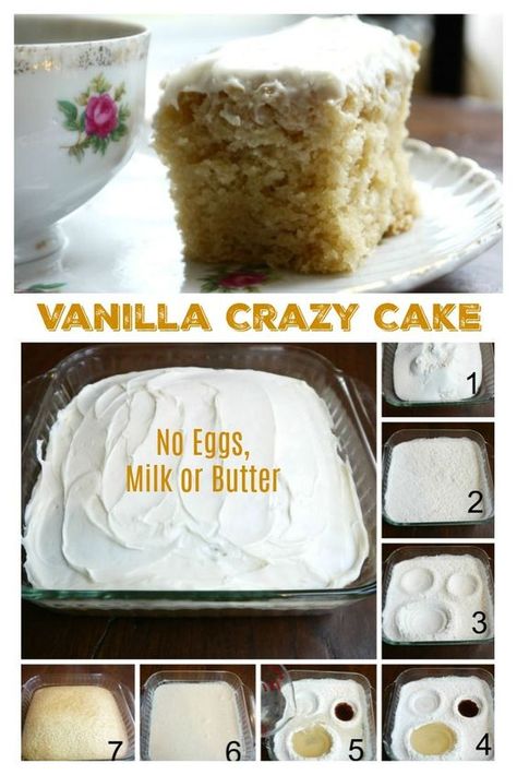 Vanilla Crazy Cake, Crazy Cake Recipes, Vegan Budget, Egg Free Cakes, Wacky Cake, Crazy Cake, Mug Cakes, Egg Free Recipes, Desserts Vegan