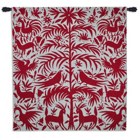 Fine Art Tapestries Otomi Poppy Tapestry | Wayfair Otomi Embroidery, Mexican Embroidery, Redwork Embroidery, Folk Embroidery, Arte Popular, Woven Wall Hanging, Tapestry Weaving, Embroidery Tutorials, New Wall