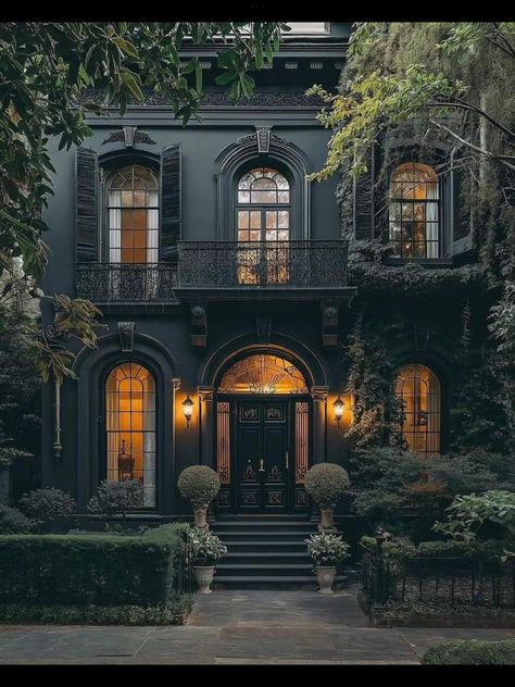 Modern Gothic Home, French Mansion, Moody Home, Townhouse Exterior, Mansion Exterior, Black Houses, Luxury Houses Mansions, Victorian Townhouse, French Style Homes