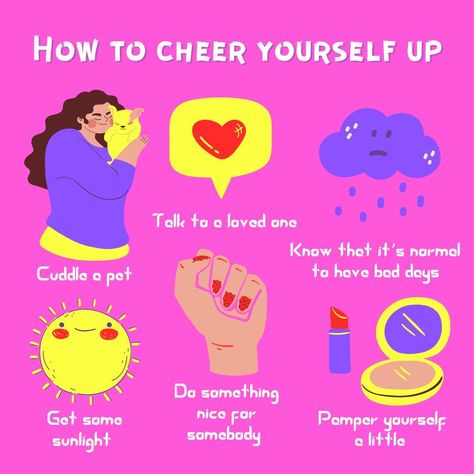 Feeling down? Here are some simple ways to cheer yourself up fast and improve your mood. How to boost your mood, how to get rid of bad feelings. How to stop feeling down. How to feel better. Self care for your mental wellness. How to be happy. How to be happier. Self care routine. Self care ideas. How to improve your mental health. Self improvement. Personal development. #selfcare #mentalwellness #mood How To Make Your Self Feel Better, How To Get Your Feelings Out, How To Feel Happy About Yourself, Ways To Make Yourself Feel Better, Ways To Comfort Yourself, How To Comfort Yourself, How To Make It Feel Good Down There, To Make You Feel Better, How To Cheer Yourself Up