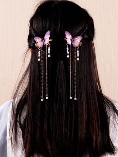 Hair Decorations Accessories, Hairstyle With Hair Accessories, Hair Accesorios, Hair Accessories Aesthetic, Butterfly Accessories, Cute Hair Accessories, Butterfly Hair Clip, Hair Accessories Clips, Pearl Hair Clip