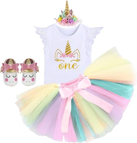 Unicorn Cake Smash, Girls First Birthday Cake, 1st Birthday Princess, Princess First Birthday, Unicorn Birthday Outfit, First Birthday Cake Smash, Rainbow Skirt, Unicorn Outfit, 1st Birthday Cake Smash