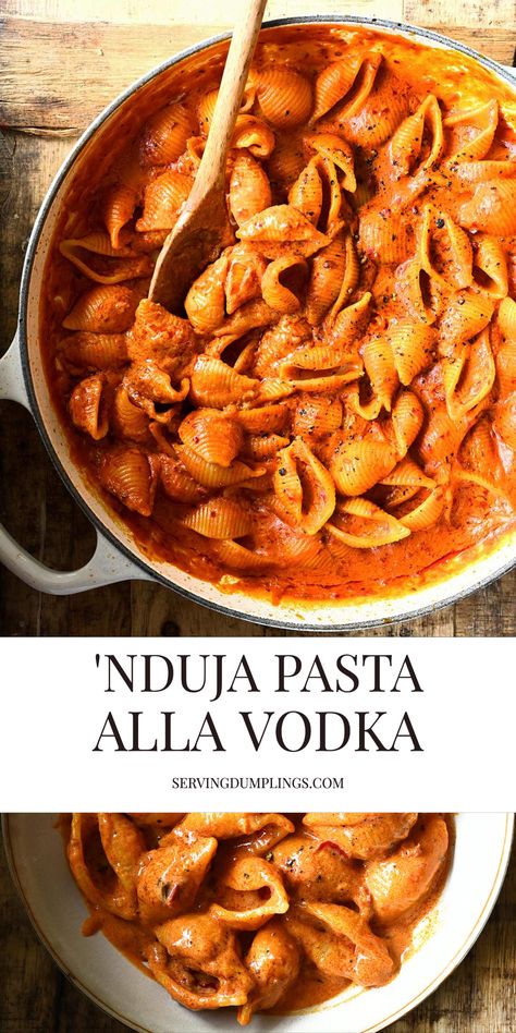 Spicy Pasta alla Vodka with 'Nduja Nduja Recipe, Tomato Vodka Sauce, Pasta Alla Vodka, Spicy Pasta, Vodka Pasta, Alla Vodka, Vodka Sauce, Pasta Dinner Recipes, Dumpling Recipe