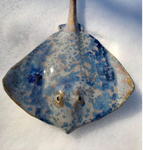 Stingray Pottery, Pottery Sea Creatures, Sea Creature Ceramics, Ocean Pottery Ideas, Fish Sculpture Clay, Ceramic Sea Creatures, Ceramic Stingray, Stingray Ceramic, Nautical Pottery