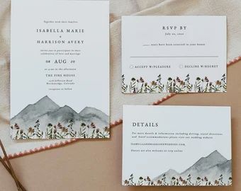 Mountain Wedding Invitation, Handwritten Wedding, Mountain Wedding Invitations, Wildflower Wedding Invitations, Bohemian Wedding Invitations, Modern Layout, Wedding Invitation Kits, Wedding Invitations Boho, Invitation Kits