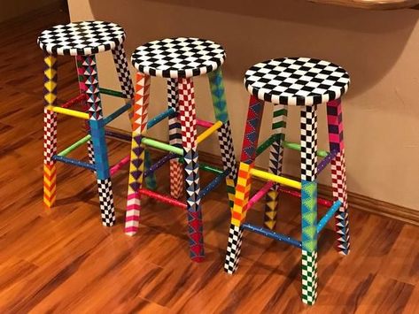 Hand Painted Stools, Painted Bar, Rocking Chair Makeover, Painted Bar Stools, Hand Painted Birdhouses, Painted Stools, Whimsical Painted Furniture, Whimsical Furniture, Painted Chair