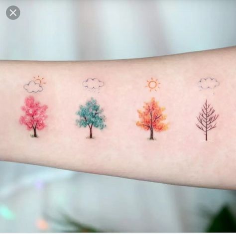 Seasons Tattoo, Dead Tree Tattoo, Birch Tree Tattoos, Maple Tree Tattoos, Tatuaje Studio Ghibli, Tree Tattoo Meaning, Oak Tree Tattoo, Autumn Tattoo, Pine Tree Tattoo