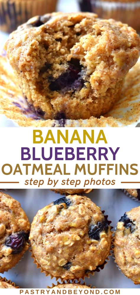 These delicious banana blueberry oatmeal muffins are soft, moist and light! It takes only 10 minutes to prepare and 20 minutes to bake these easy muffins! Healthy Blueberry Breakfast Recipes, Baked Oatmeal Recipes Healthy Breakfast Muffins, Healthy Breakfast Muffins Clean Eating, Healthy Muffins Recipes Easy, Easy Healthy Blueberry Muffins, Easy Blueberry Recipes Healthy, Baked Oatmeal Muffins Healthy, Whole Grain Oats Recipes, Healthy Oatmeal Muffin Recipes