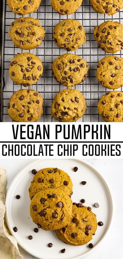 Vegan Pumpkin Chocolate Chip Cookies, Vegan Pumpkin Cookies, Pumpkin Puree Recipes, Baking List, Pumpkin Chocolate Chip, Pumpkin Chocolate Chip Cookies, Pumpkin Chocolate Chips, Holiday Dessert, Vegan Chocolate Chip