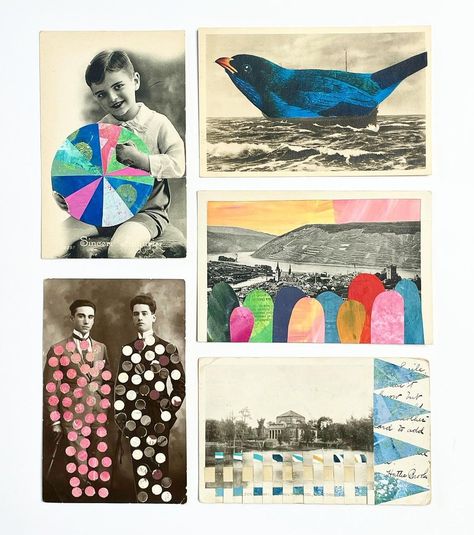 Altered Postcards, Postcard Art, Collage Art Mixed Media, Mixed Media Artists, Mixed Media Collage, Art Studio, Altered Art, Mixed Media Art, Collage Art