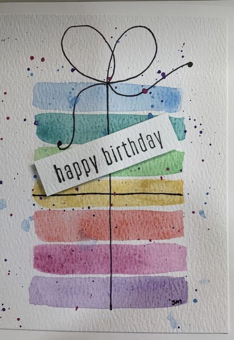 Diy Happy Birthday Mom Cards, Water Colored Birthday Cards, Happy Birthday Diy Card Creative, Homemade 60th Birthday Cards, Watercolor Cards Ideas Simple Birthday, Watercolor Birthday Cards Easy, Homemade Cards Watercolor, Happy Birthday Watercolor Card Diy, Happy Birthday Cards Watercolor