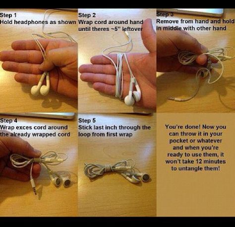 Easy headphone tie! Tangled Headphones, 100 Life Hacks, Headphone Wrap, Beauty Hacks Nails, 1000 Life Hacks, Amazing Life Hacks, Simple Life Hacks, Useful Life Hacks, New Things To Learn