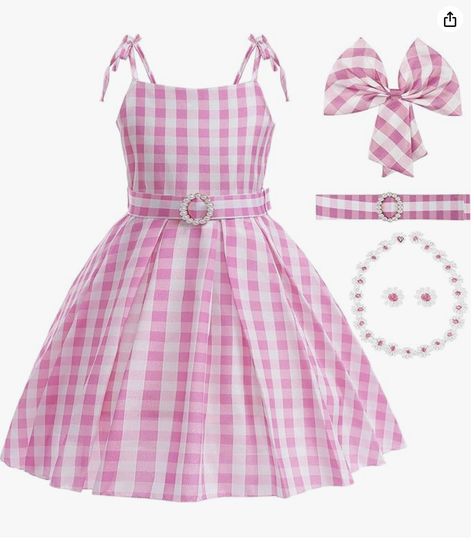 This costume comes with all the accessories necessary for being barbie this halloween. Pink Plaid Dress, Movie Cosplay, Pink Gingham Dress, Baby Costumes Girl, Pink Costume, Barbie Costume, Cosplay Dress, Gingham Dress, Barbie Dress