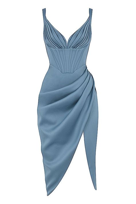 Corset Midi Dress, Duchess Satin, Satin Corset, Blue Tone, Ruched Midi Dress, فستان سهرة, Quality Dresses, Satin Midi Dress, Fish Bone