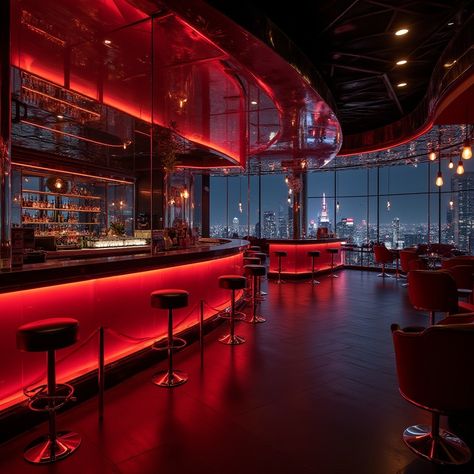 Nightclub Eclecticism Style Design Ideas Modern Night Club, Futuristic Decoration, Red Lounge, Luxurious Interior Design, Nightclub Design, Night Bar, Abstract Graphic Design, Cinematic Lighting, Lounge Bar