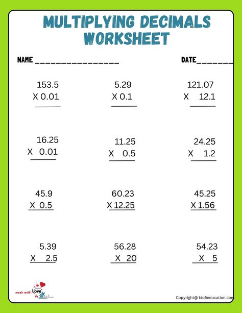 Multiplication With Decimals, Multiplication Decimals, Multiplication Of Decimals, Year 4 Maths Worksheets, Maths Multiplication, Decimal Multiplication, Decimal Word Problems, Math Fact Worksheets, Multiplying Decimals